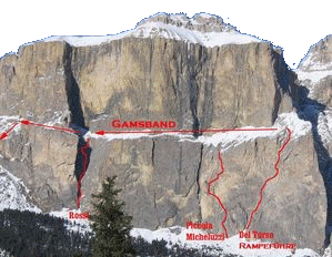  Piz Ciavazes mit den Routen 