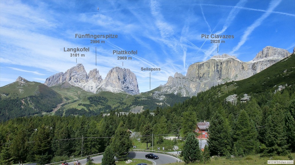 Blick über die Sella zum Langkofel